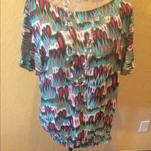 Nicole Miller colorful, short sleeve top, XL, EUC | offer in description